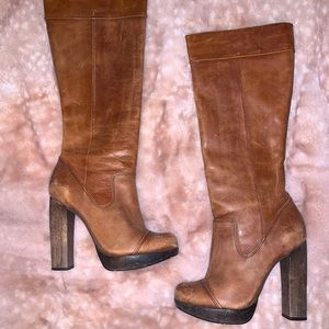 Size 8 knee high leather platform boots